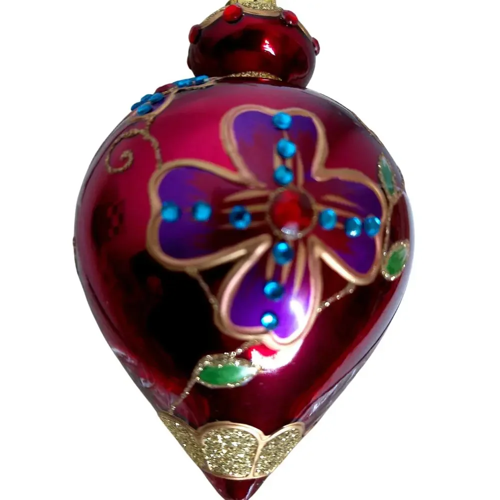 Garnet Red Glass Christmas Ornament Renaissance Style Jeweled